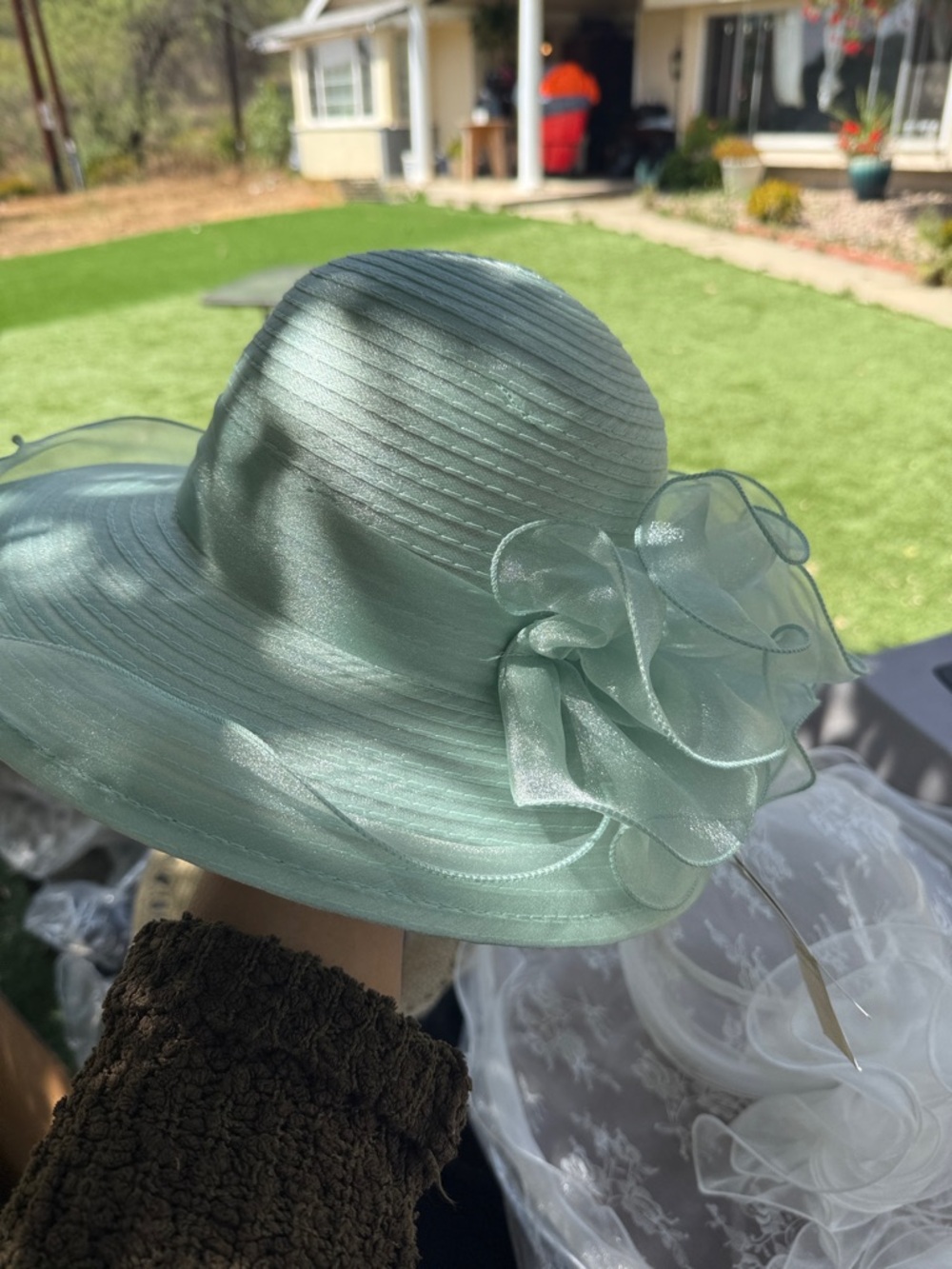 San Diego Hat Company Mint Green Wide-Brim Dress Hat with Organza Flower